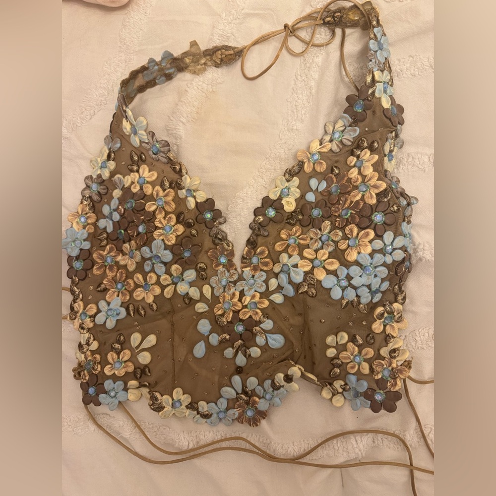 Vintage Ema Savahl Hand Painted Halter Top Paris Hilton y2k